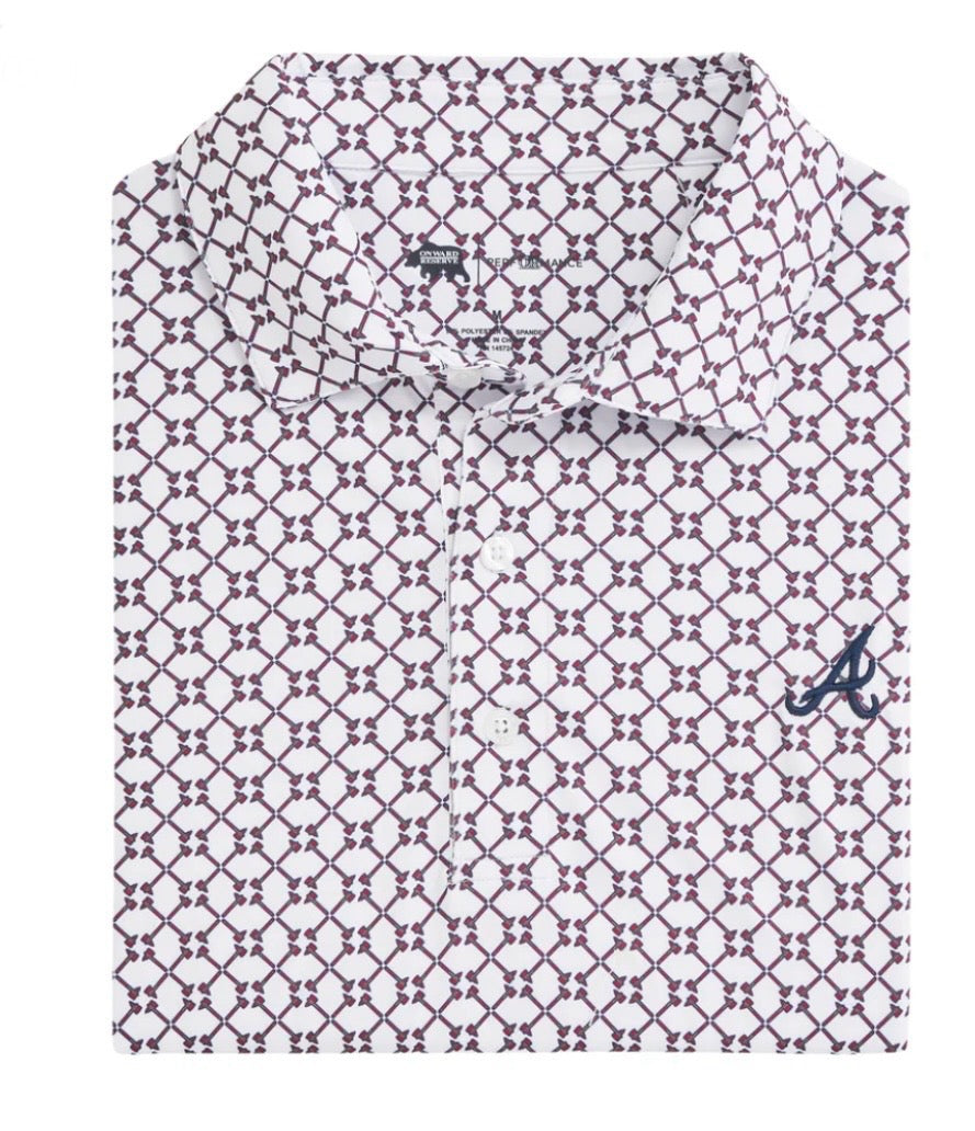 atlanta braves tomahawk printed performance polo | onward reserve