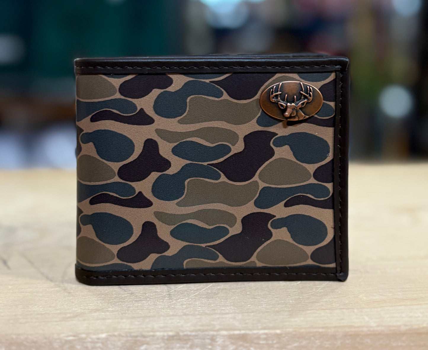 buck bifold old school camo leather wallet