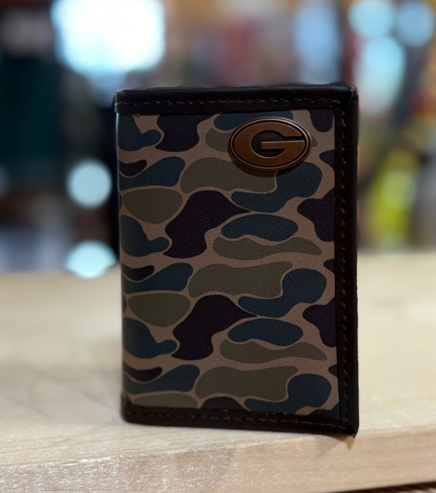 georgia bulldogs trifold old school camo leather wallet | zeppro
