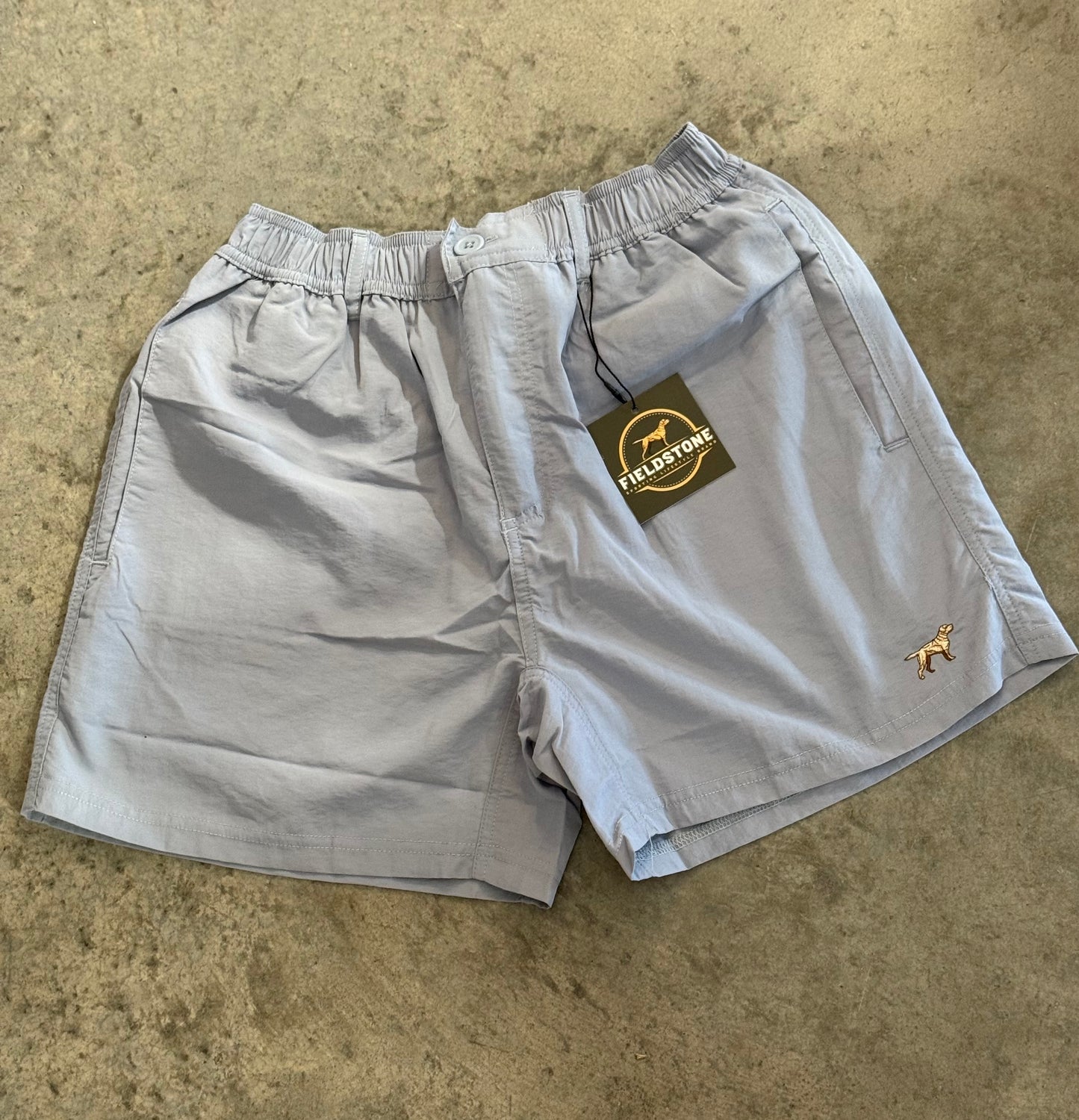 angler performance shorts, washed denim | fieldstone