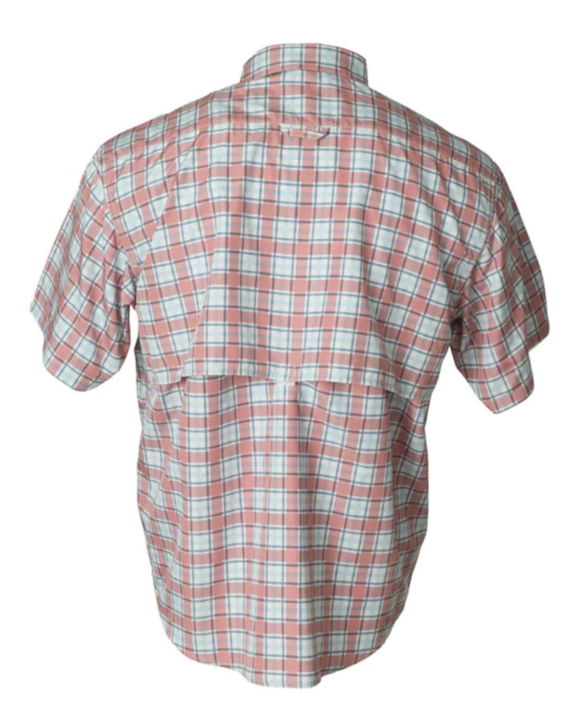 banded accelerator OTL short sleeve fishing shirt, ash red plaid