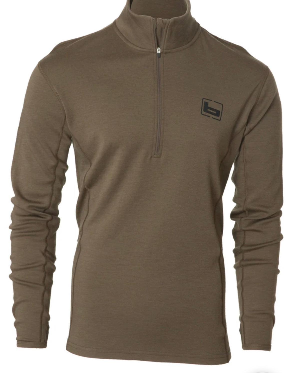 base wool 1/4 zip pullover md weight, chocolate | banded