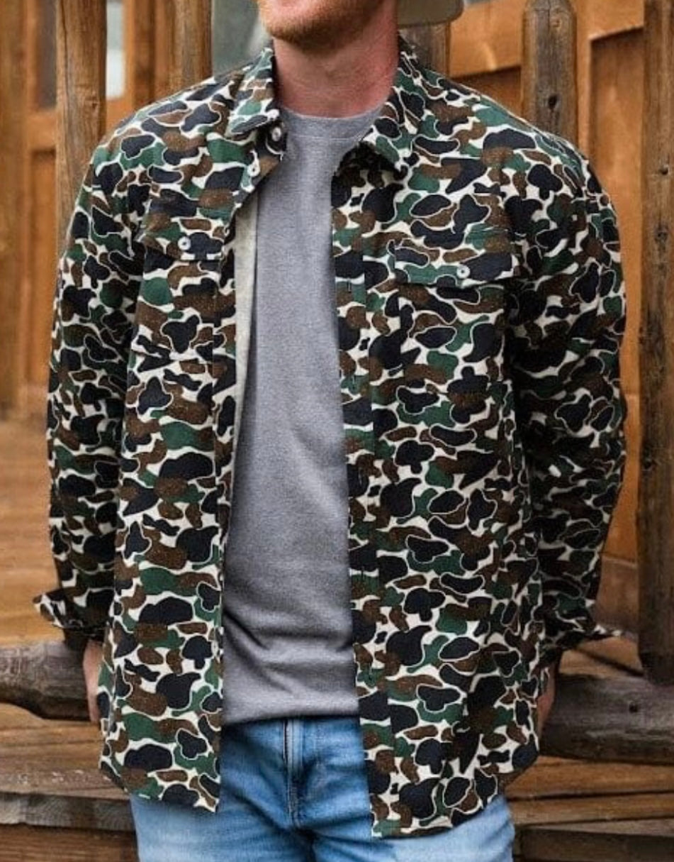 cotton twill button-up, throwback camo | burlebo