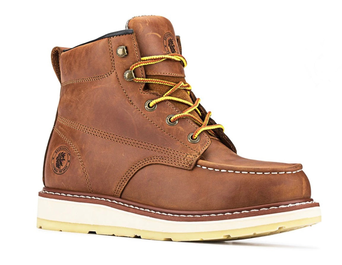 RockRooster Edgewood Men's 6 inch Brown soft toe wedge work boots with Vibram® Outsole