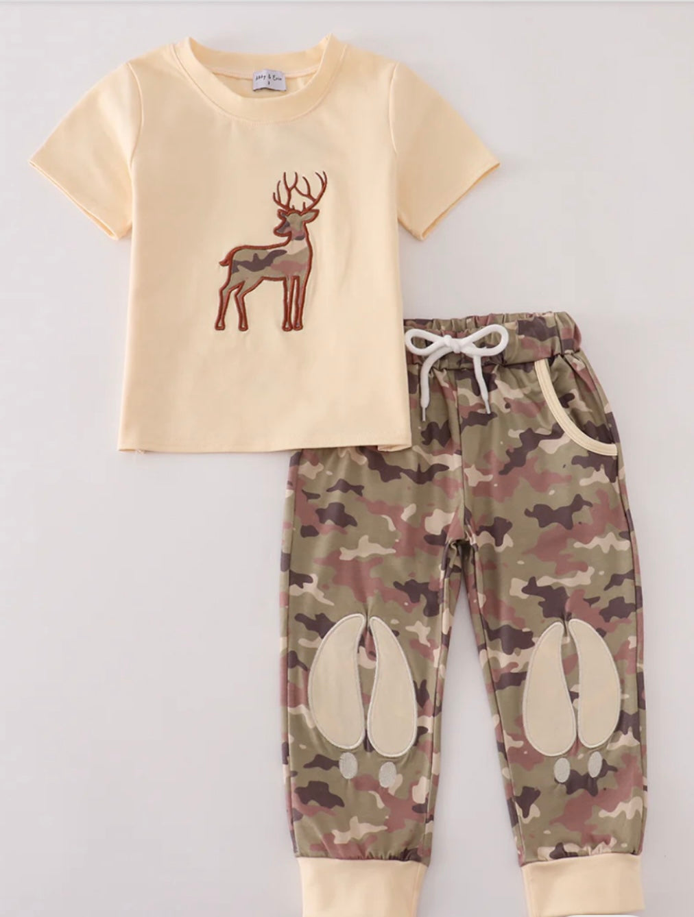 camo deer appliqué pants set