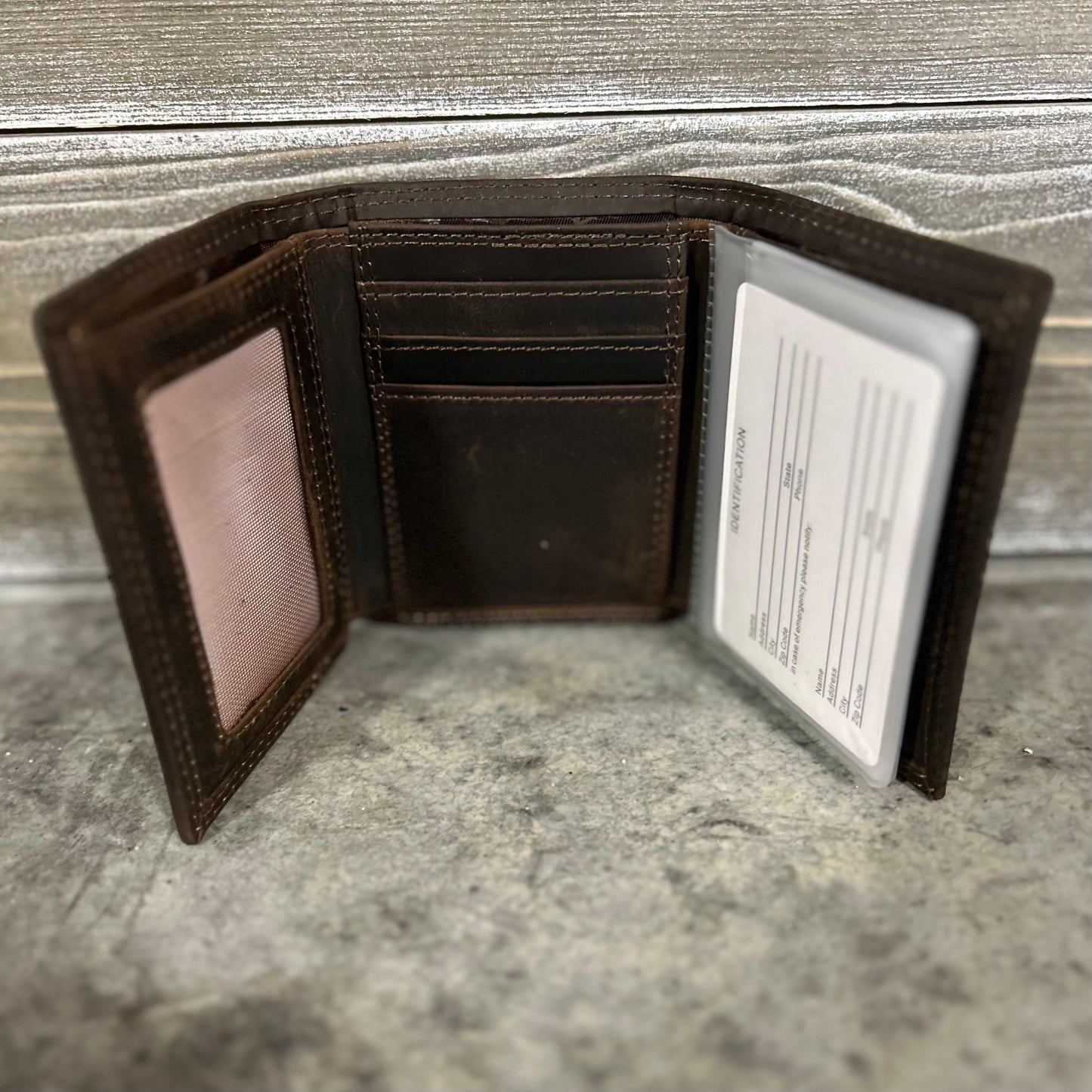 brown leather trifold wallet, cotton | zep-pro