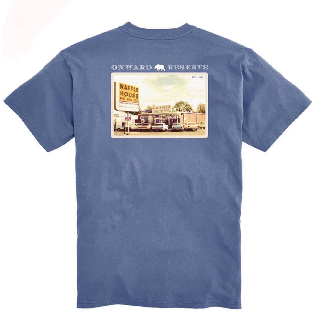 waffle house postcard tee, washed blue | onward reserve