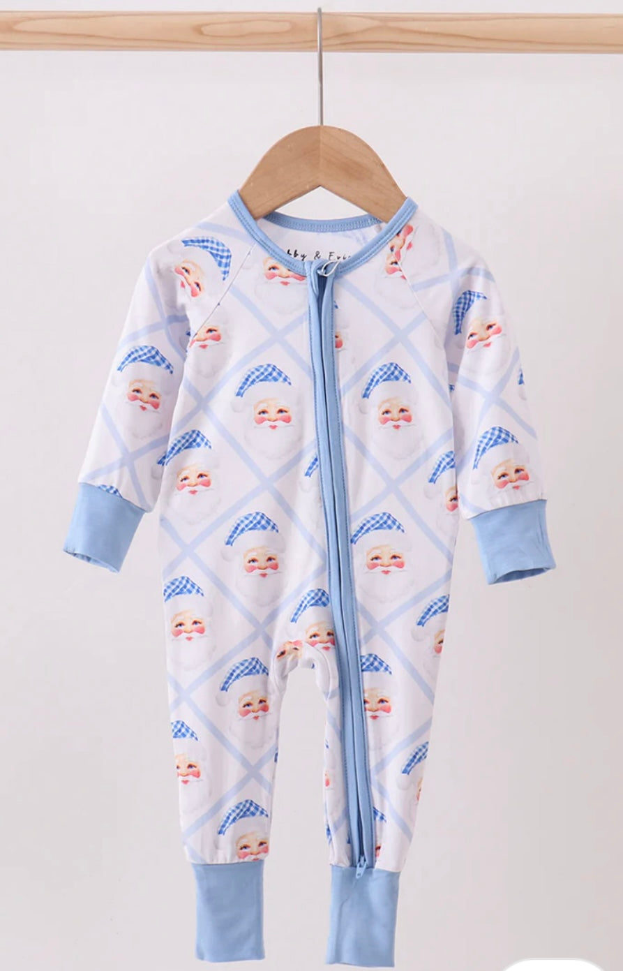 blue santa bamboo romper