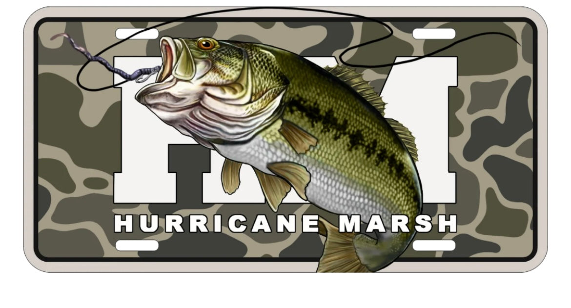hurricane marsh bass vintage camo license plate