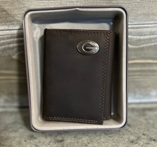 brown leather trifold wallet, UGA | zep-pro