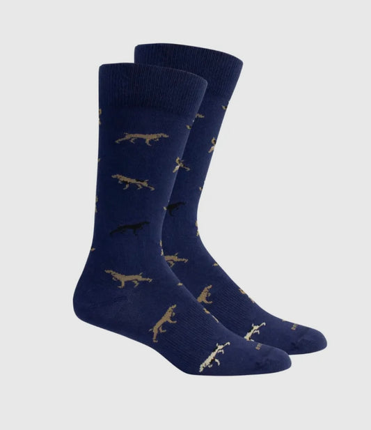 anderson creek pointer socks, insignia blue | brown dog