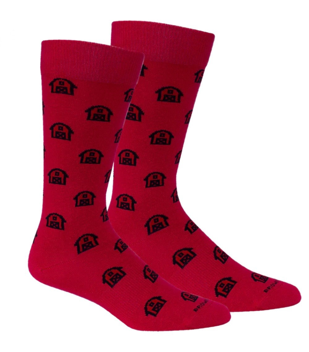 barn socks, red | brown dog