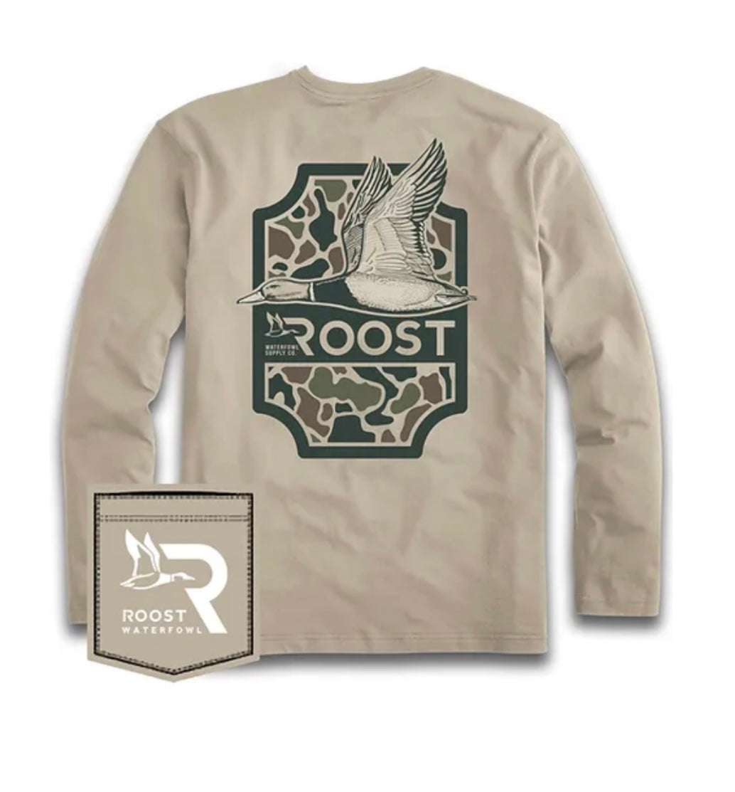 youth roost camo shield long sleeve