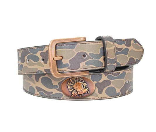 turkey old school camo leather belt | zeppo