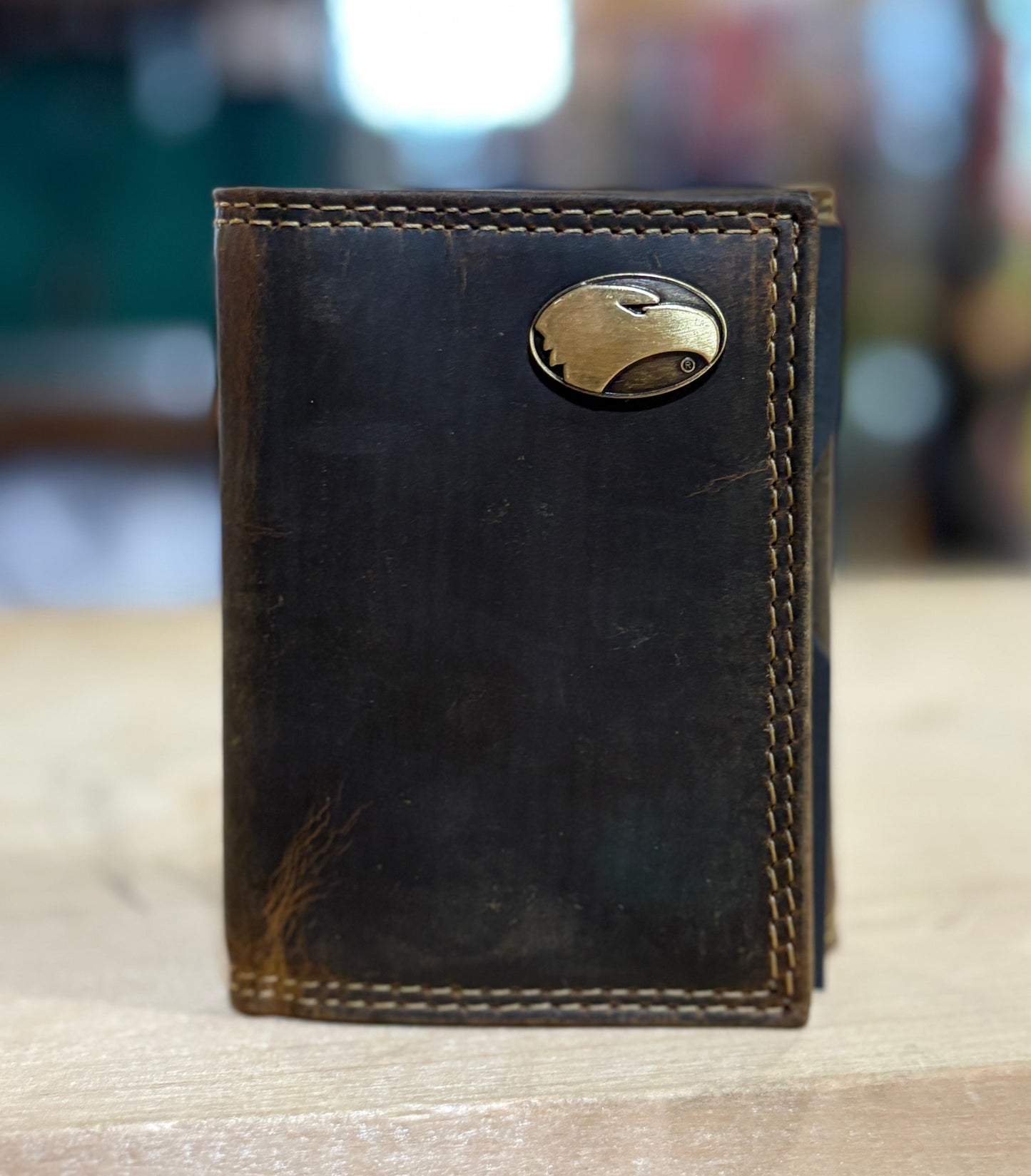 georgia southern eagles vintage tan leather trifold wallet | zeppro