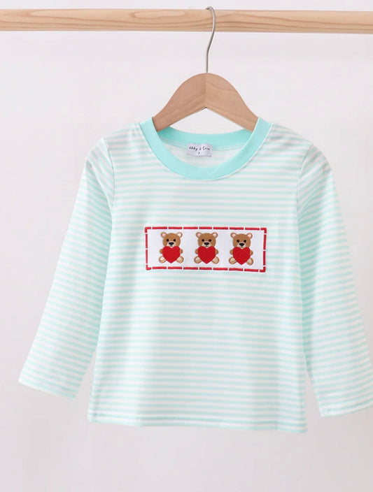 valentine bear embroidery top