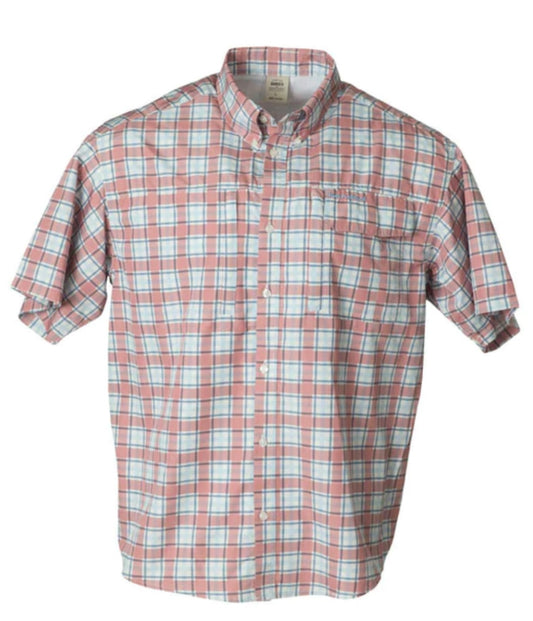 banded accelerator OTL short sleeve fishing shirt, ash red plaid