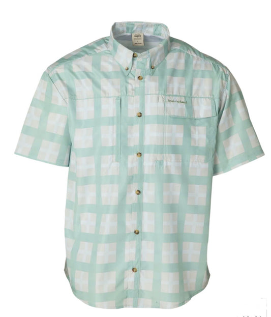 banded accelerator OTL short sleeve fishing shirt, light green plaid