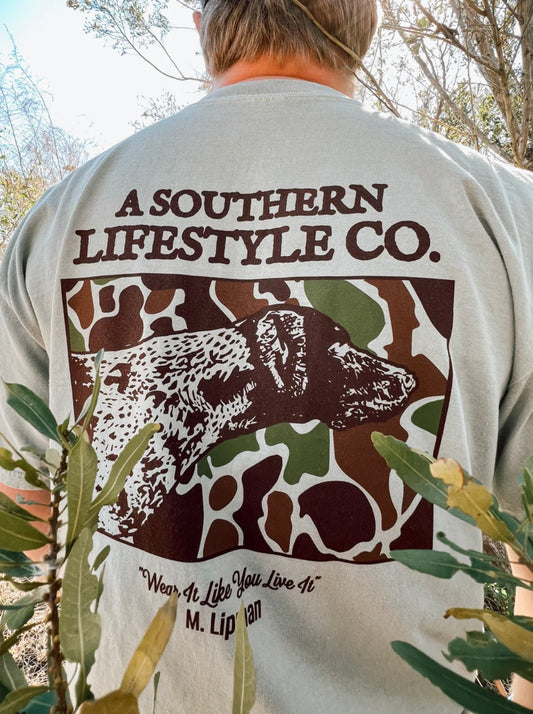 camo dog tee, sandstone | southern lifestyle