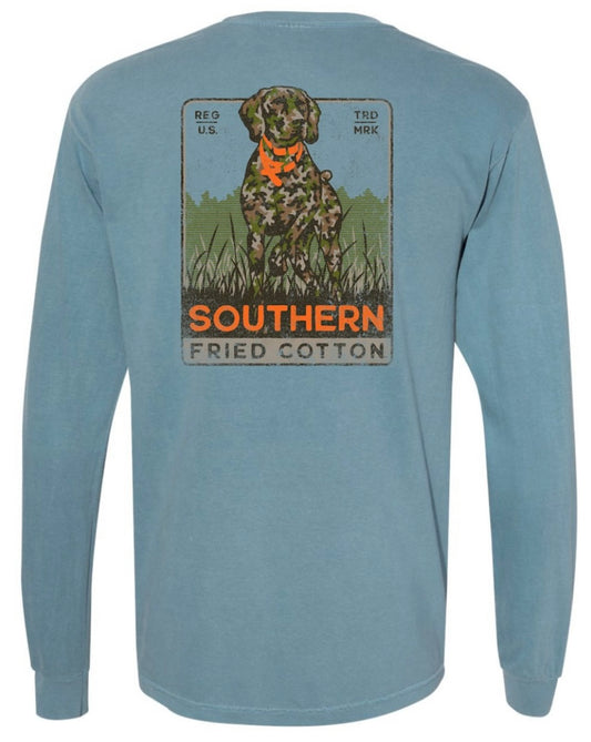 old school camo cleo long sleeve, blue | southern fried cotton