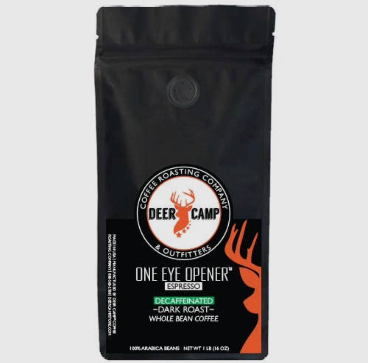 one eye opener dark espresso 16 oz | deer camp coffee