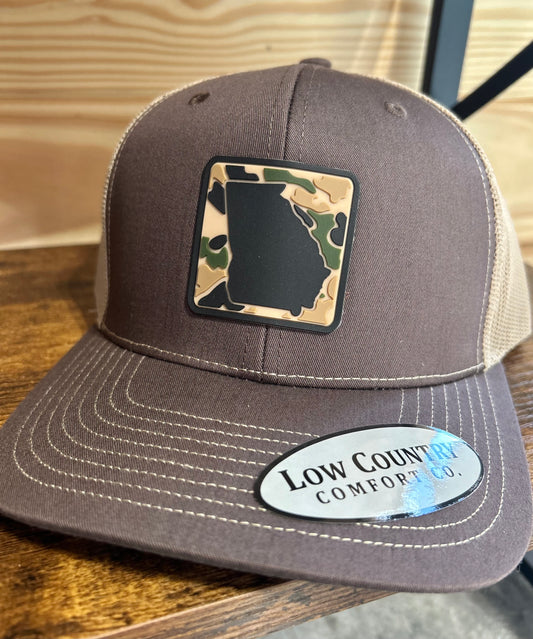 Georgia outline snapback, brown + khaki