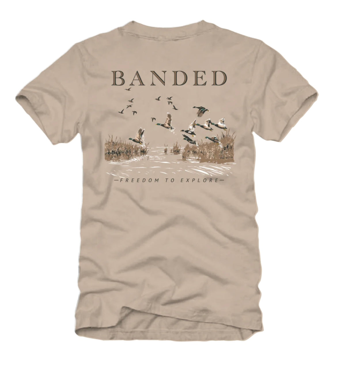 flying mallards short sleeve tee, tan | banded