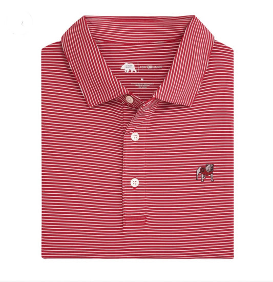 red + white birdie stripe standing bulldog polo | onward reserve