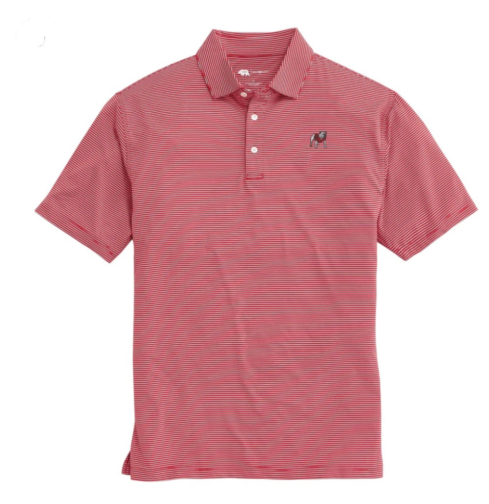 red + white birdie stripe standing bulldog polo | onward reserve