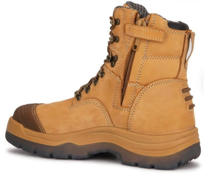 RockRooster Kimberly Tan 7 inch Zip-sided Steel Toe Leather Work Boots