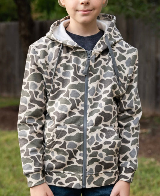 YOUTH fleece zip-up, classic deer camo | burlebo