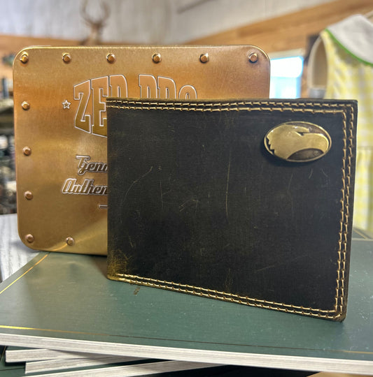 georgia southern vintage tan leather bifold wallet | zeppro