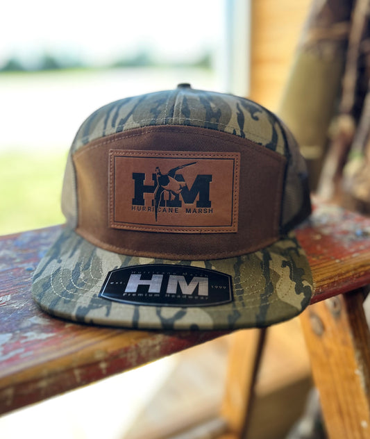 red leg bottomland leather patch 7 panel cap | hurricane marsh