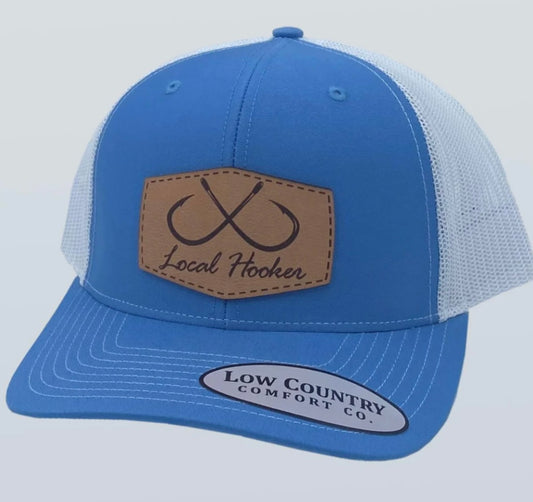 local hooker snapback, Columbia blue + white