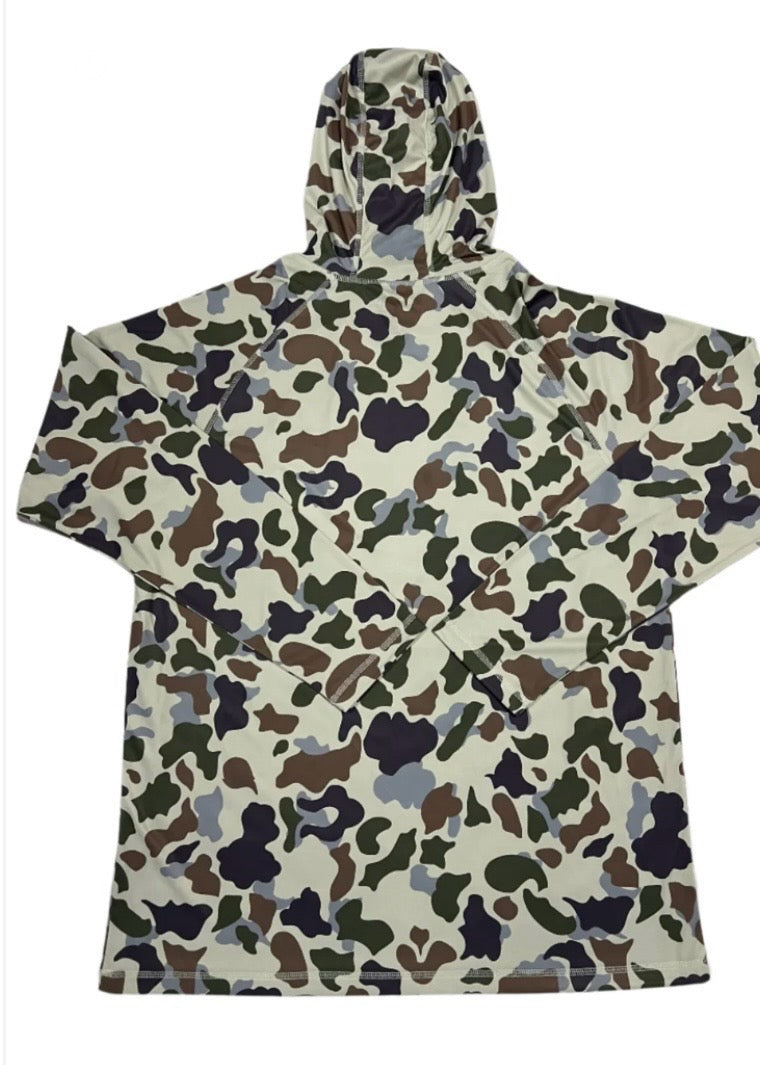 ole boy performance hooded tee, brown duck camo