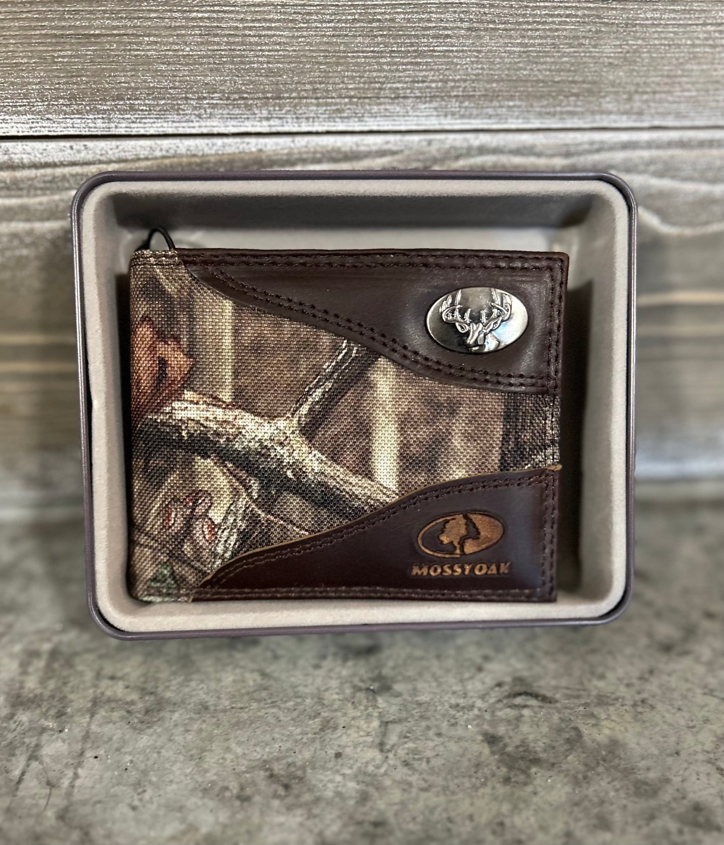 mossy oak & leather pass case wallet, deer | zep-pro