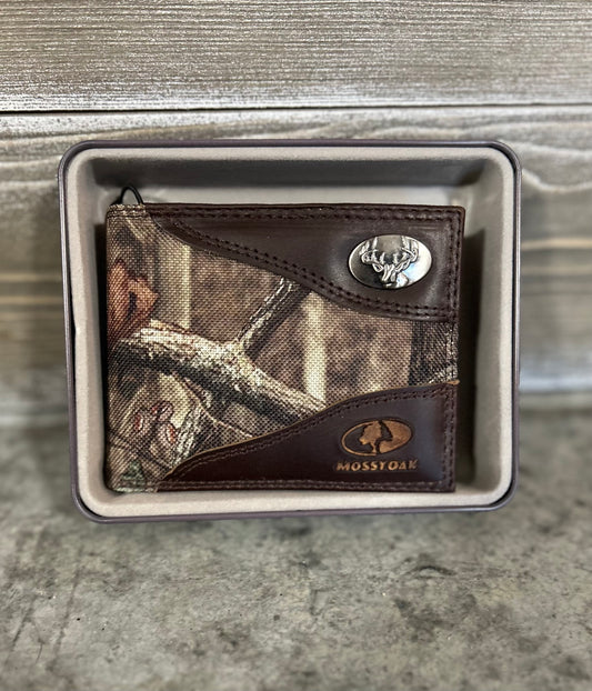 mossy oak & leather pass case wallet, deer | zep-pro
