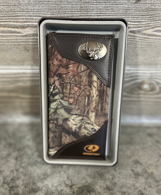 mossy oak & leather roper wallet, deer | zep-pro