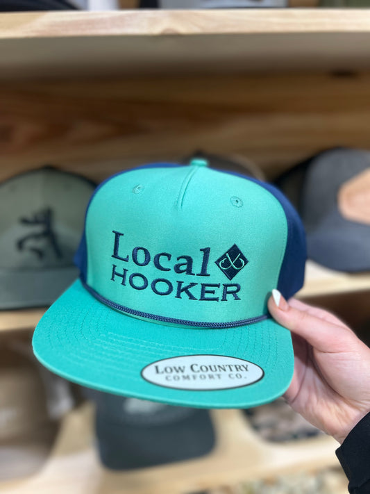 local hooker, aqua/navy