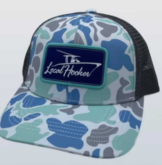 local hooker charter boat patch hat, saltwater/charcoal