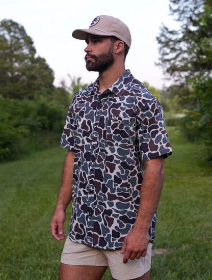 earth camo button-up performance short sleeve | hurricane marsh