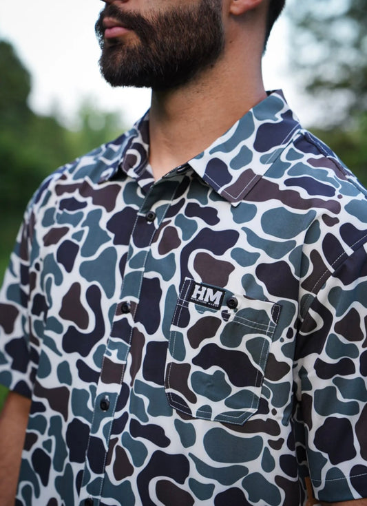 earth camo button-up performance short sleeve | hurricane marsh