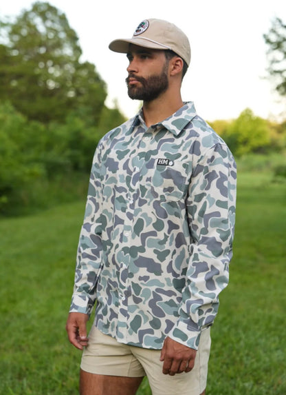 button up green performance long sleeve | hurricane marsh