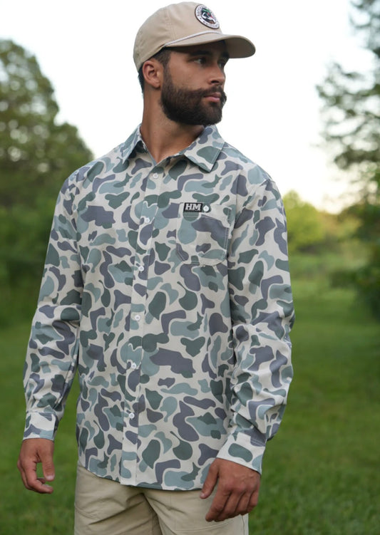 button up green performance long sleeve | hurricane marsh