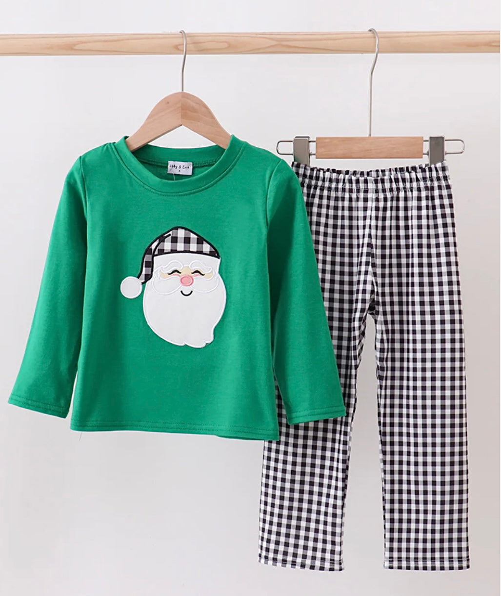 santa applique pants set