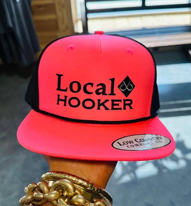 local hooker hat, pink/black