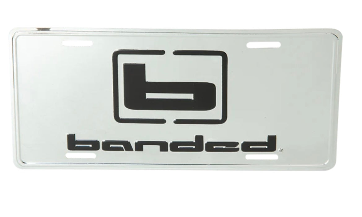 banded license plate, chrome/black