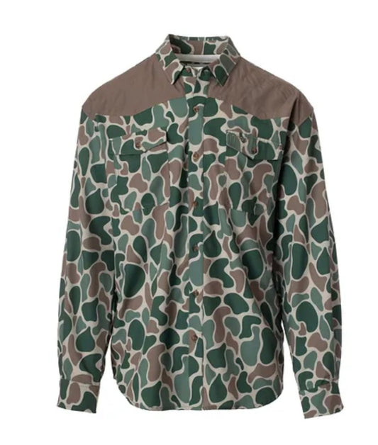 roost camo button-down with shoulder patch