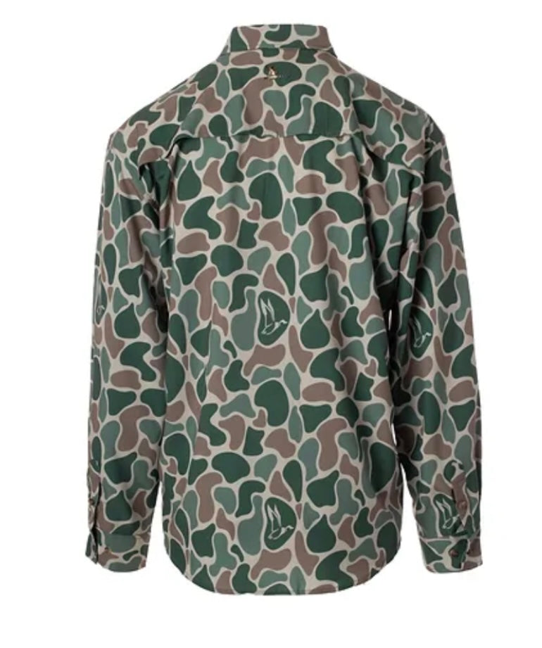 roost camo button-down with shoulder patch