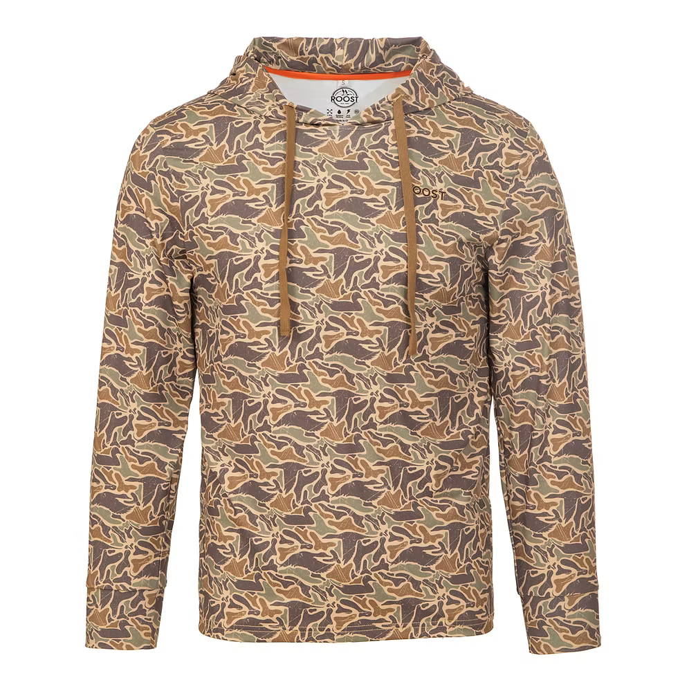roost feathertech camo performance hoodie